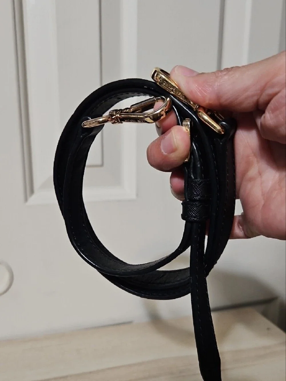 Michael Kors EUC Replacement Black Leather Crossbody Strap with Gold Hardware